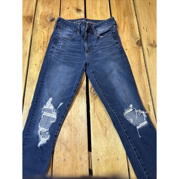 American Eagle Outfitters Denim - American Eagle 360 Next Level Stretch High Rise Jegging Size 4 Blue Distressed